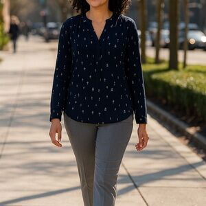 BASS | Dark Blue Patterned Blouse